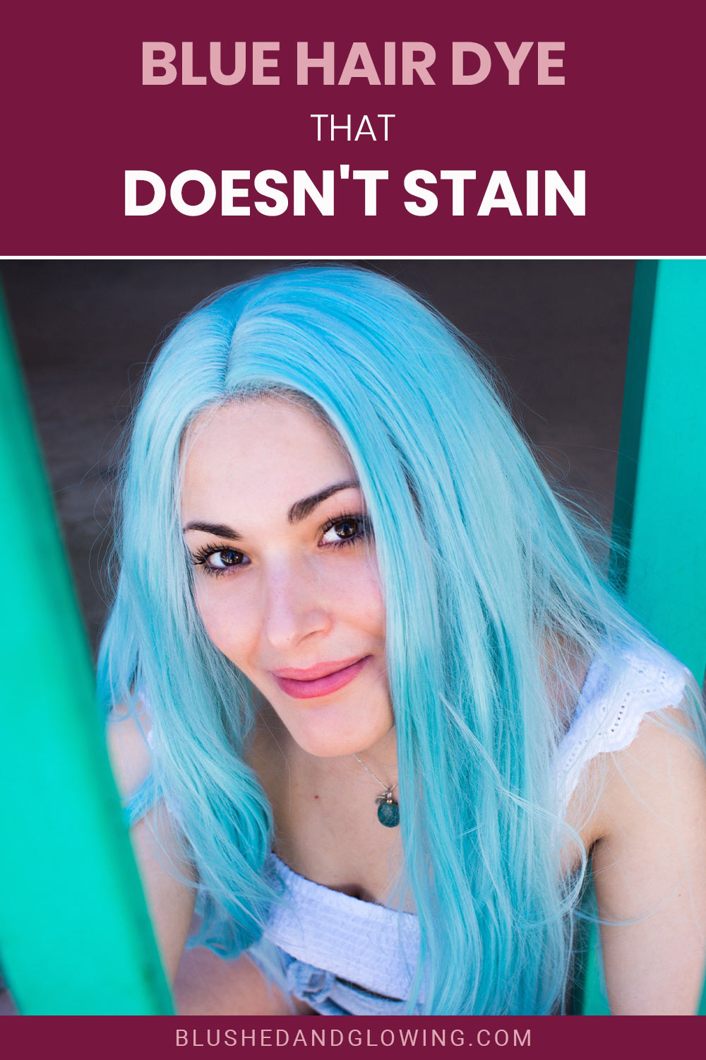 Woman with light blue hair smiling at the camera - Blue Hair Dye That Doesn’t Stain