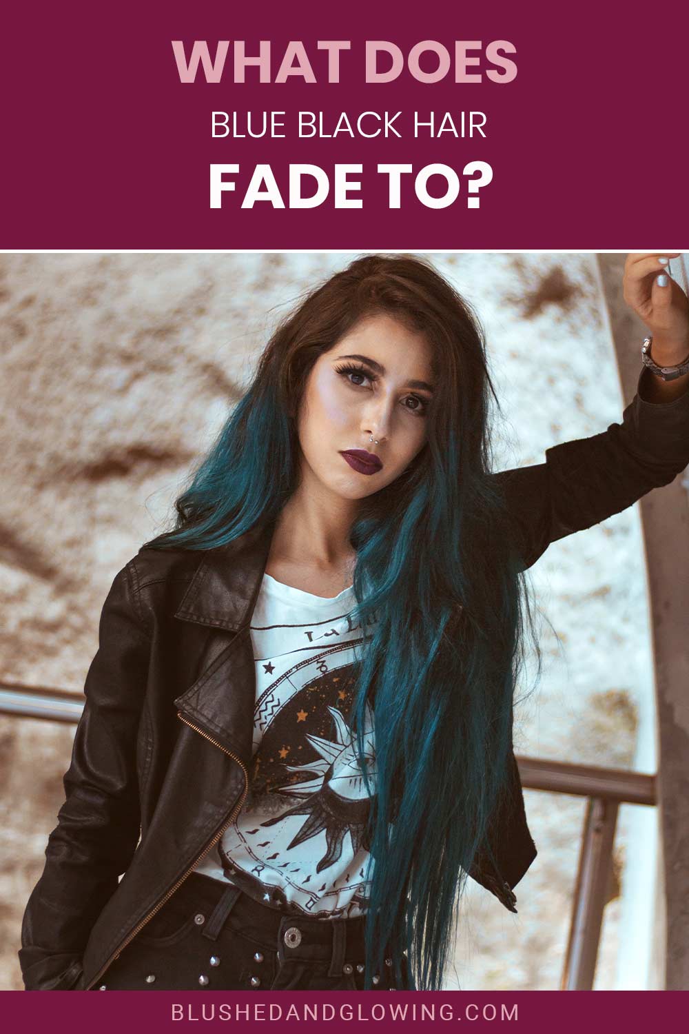 A girl in white t-shirt and black jacket with black and blue hair - What Does Blue Black Hair Fade To?