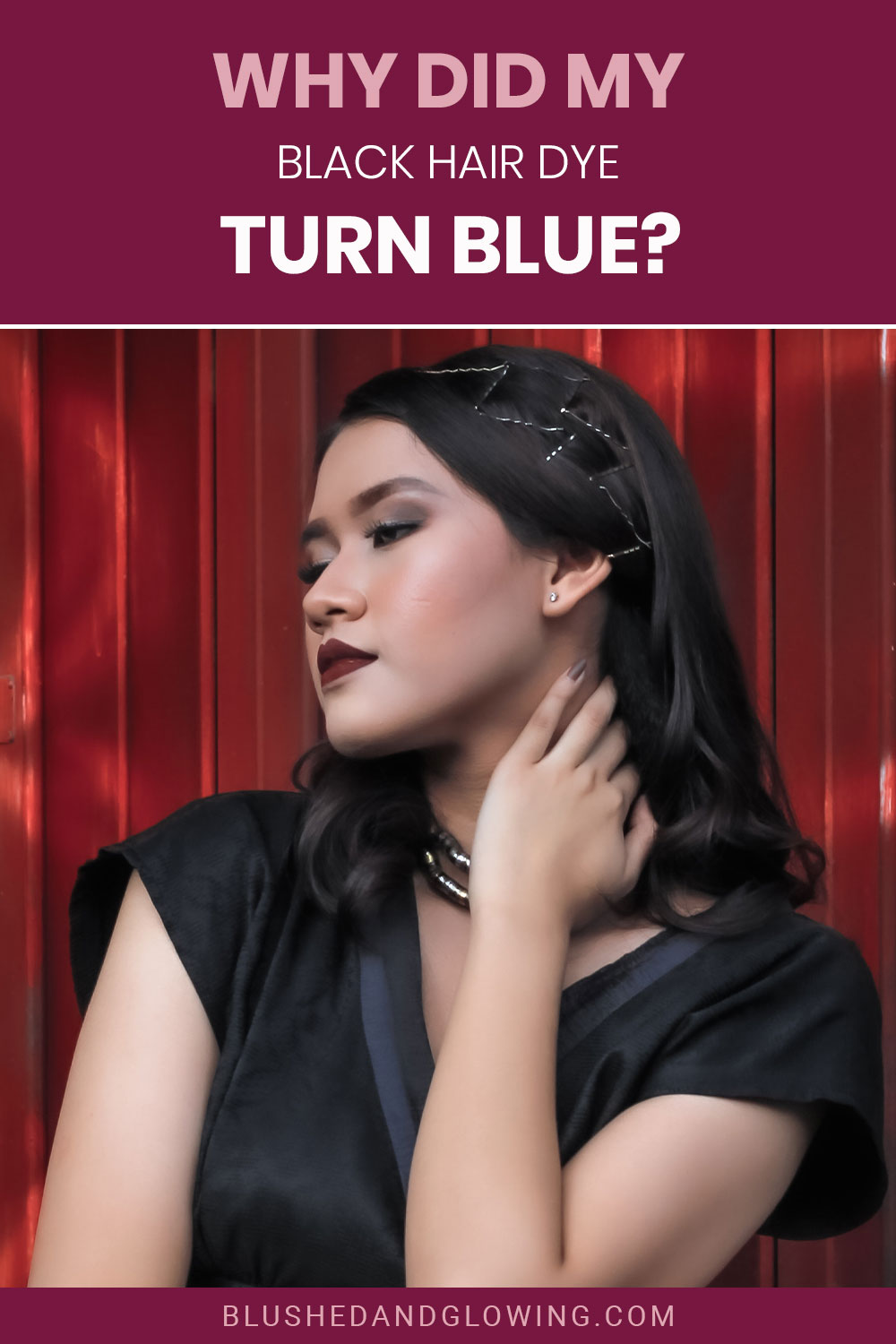 Woman with black hair in black dress posing - Why Did My Black Hair Dye Turn Blue?