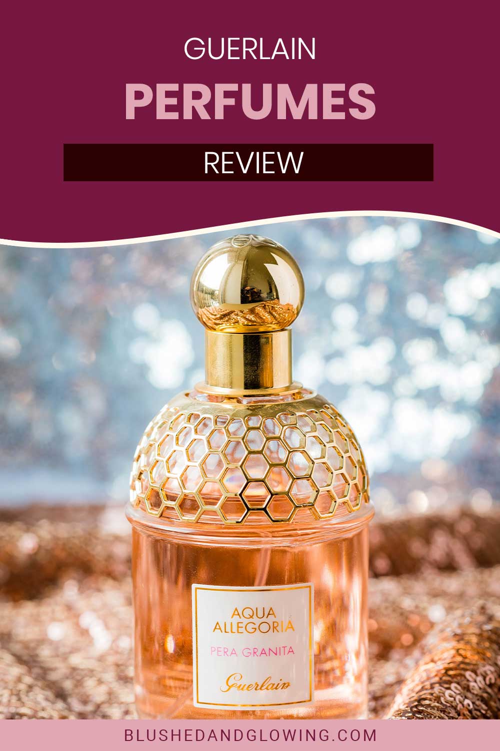 A Guerlain Perfume bottle on a golden surface - Guerlain Perfumes Review