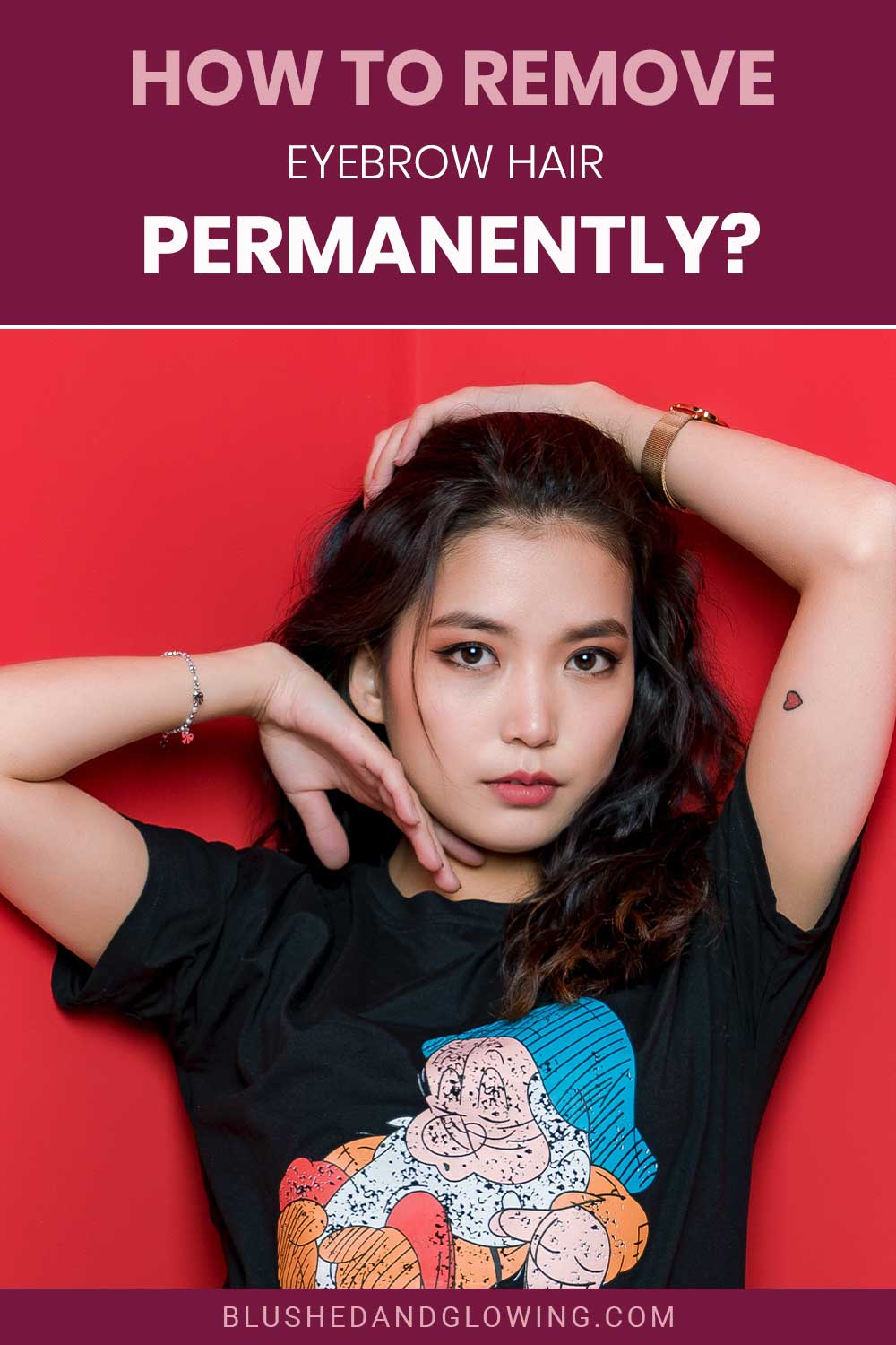 Girl in black t-shirt posing - How To Remove Eyebrow Hair Permanently?